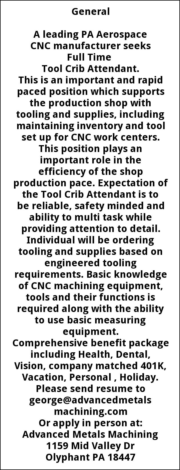 Tool Crib Attendant Amm Olyphant PA tool-crib-attendant-amm-olyphant-pa
