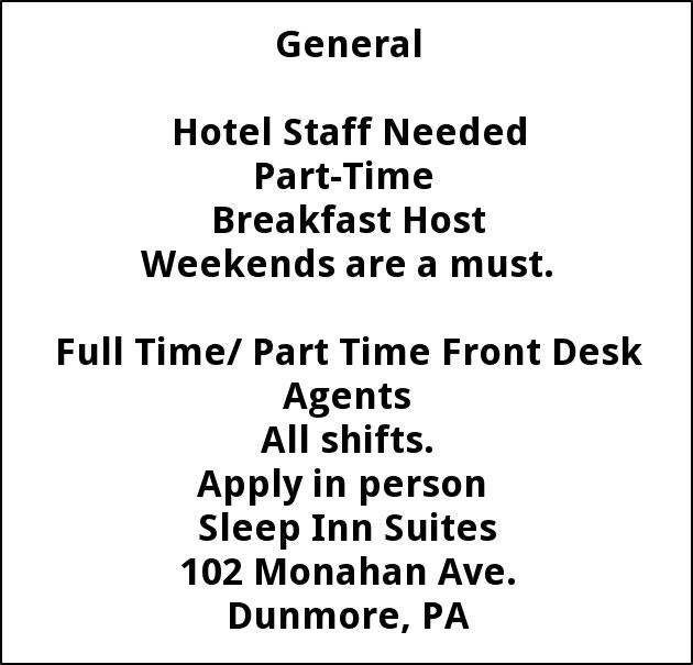Breakfast Host Front Desk Agents Sleep Inn Suites