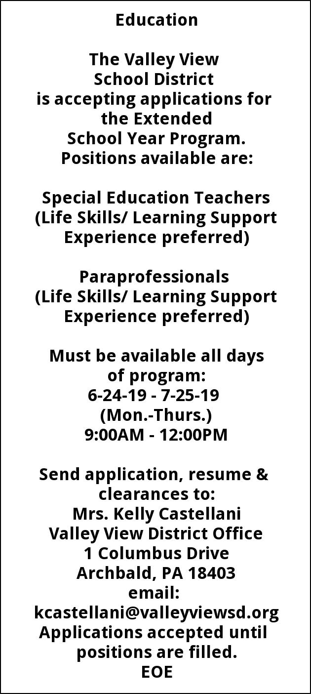 Special Education Teachers Paraprofessionals, Valley View School