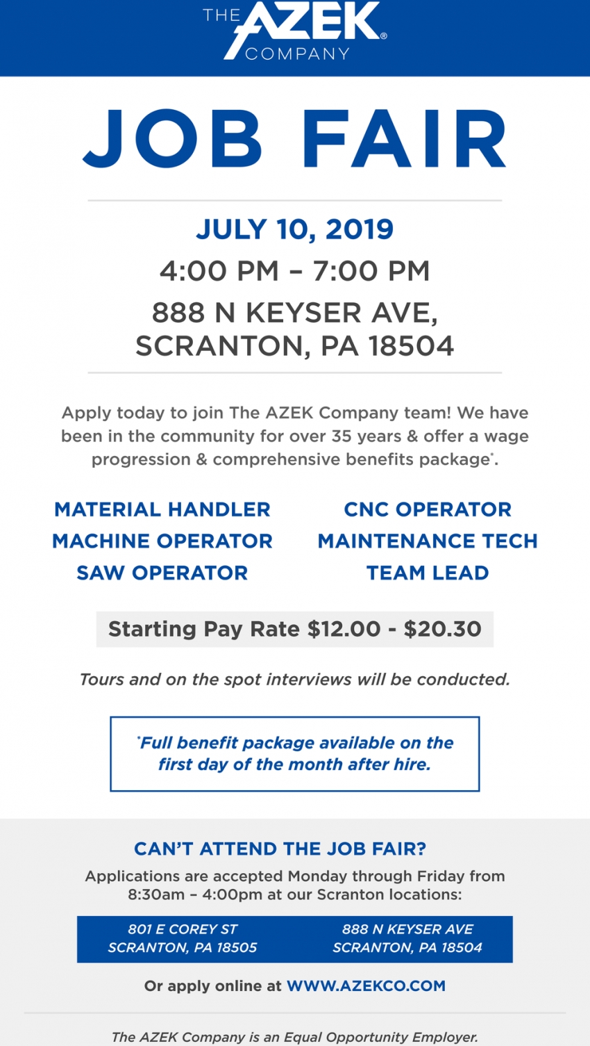 Job Fair, The Azek Company, Scranton, PA