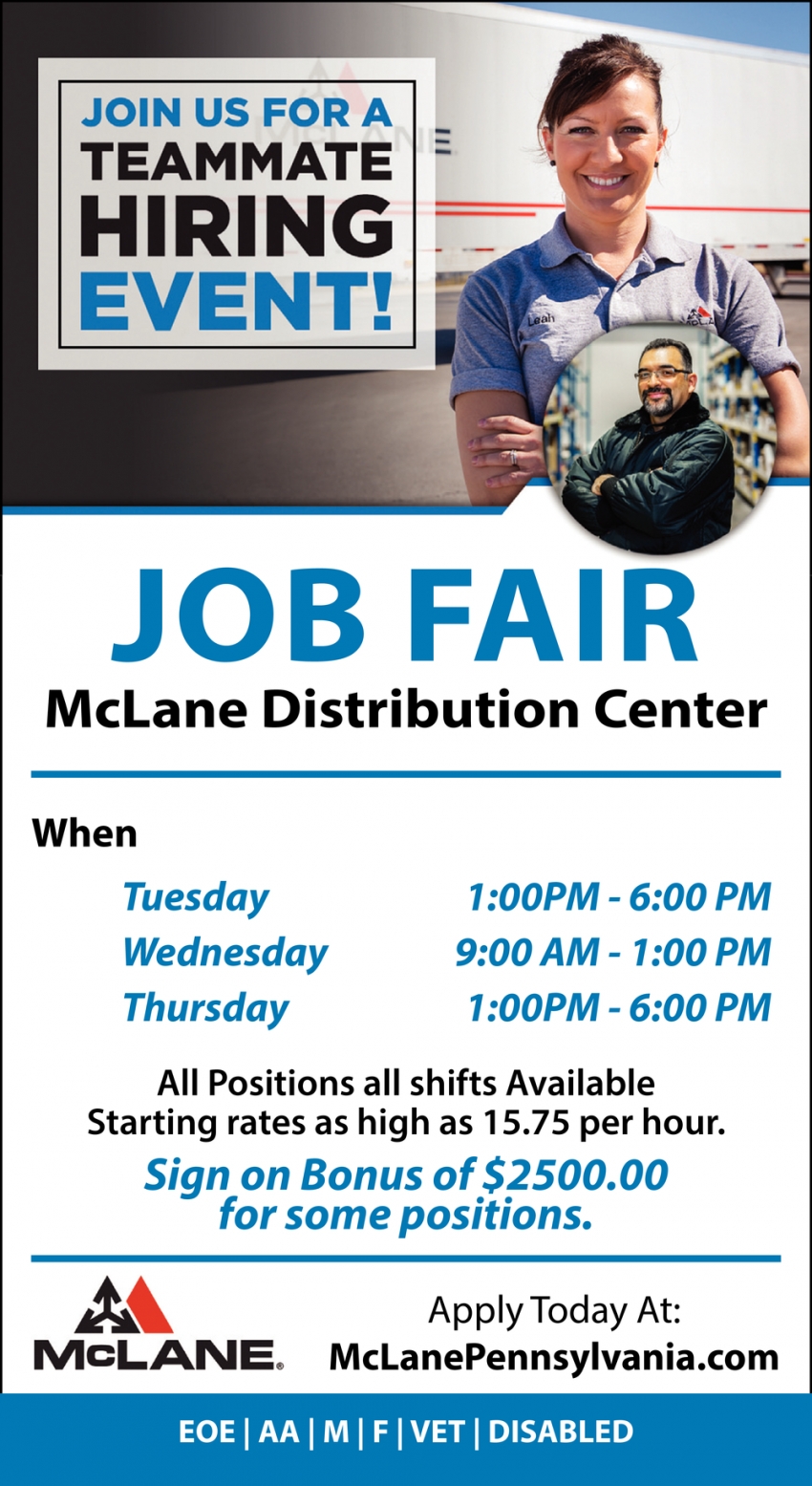 Job Fair, McLane, Jessup, PA