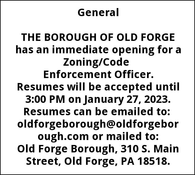 Zoning/Code Enforcement Officer, The Borough Of Old Forge, Old 