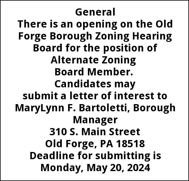 Alternate Zoning Boad Member, Old Forge Borough, Old Forge, PA